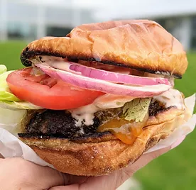 Heirloom burger with farm fresh veggies